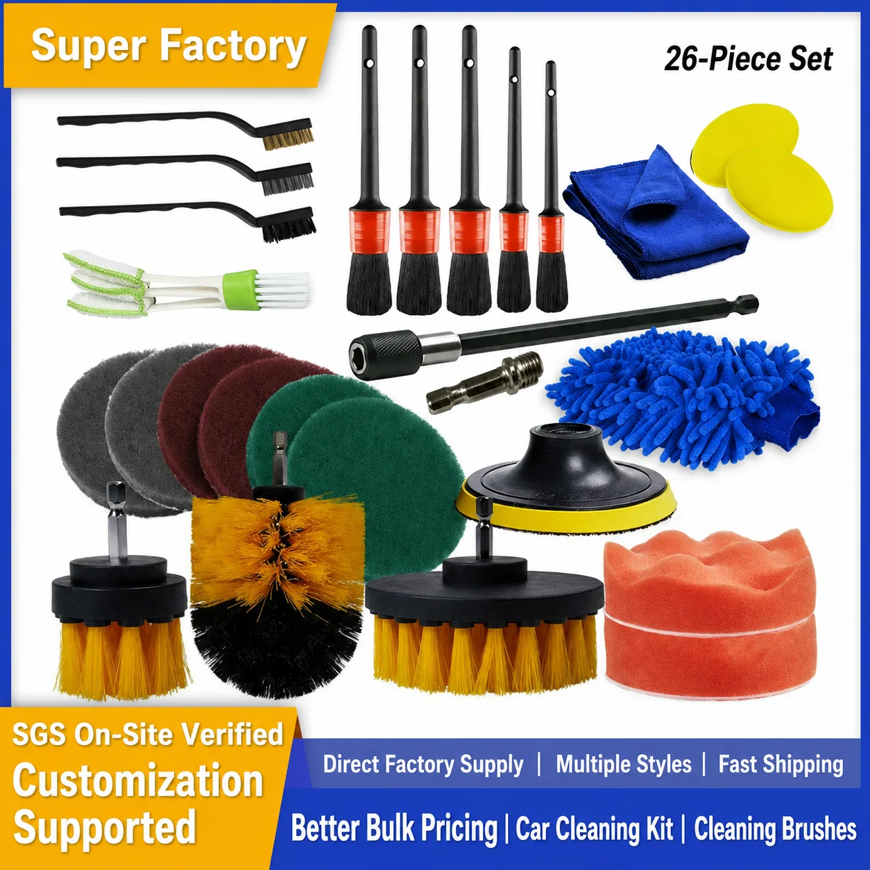 Drill Brush & Detailing Pad Complete Kit for Professional Car Care thumbnail