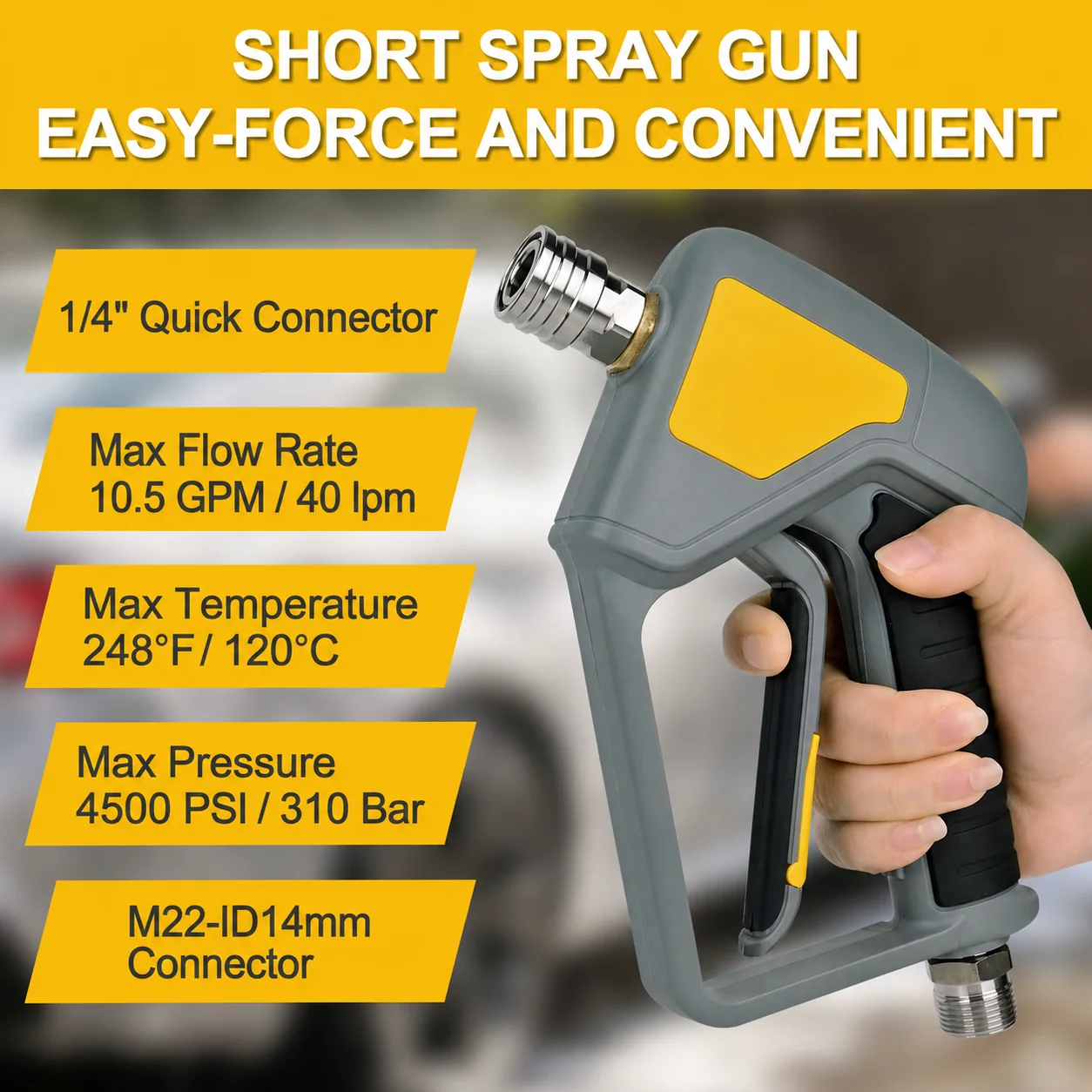 Short Pressure Washer Gun (280 bar) for Automotive Detailing thumbnail
