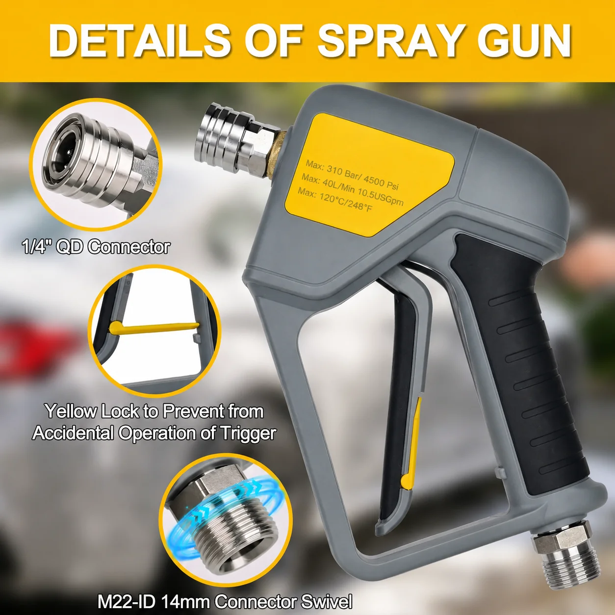 Short Pressure Washer Gun (280 bar) for Automotive Detailing thumbnail