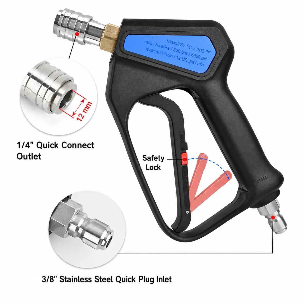 Short Safety-Lock Pressure Washer Gun (350 bar) for Pressure Washing thumbnail