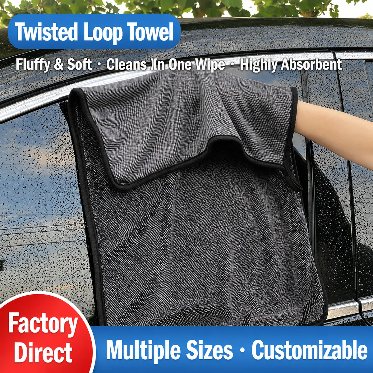 Black Fade-Resistant Microfiber Cleaning Towel for Car Care thumbnail