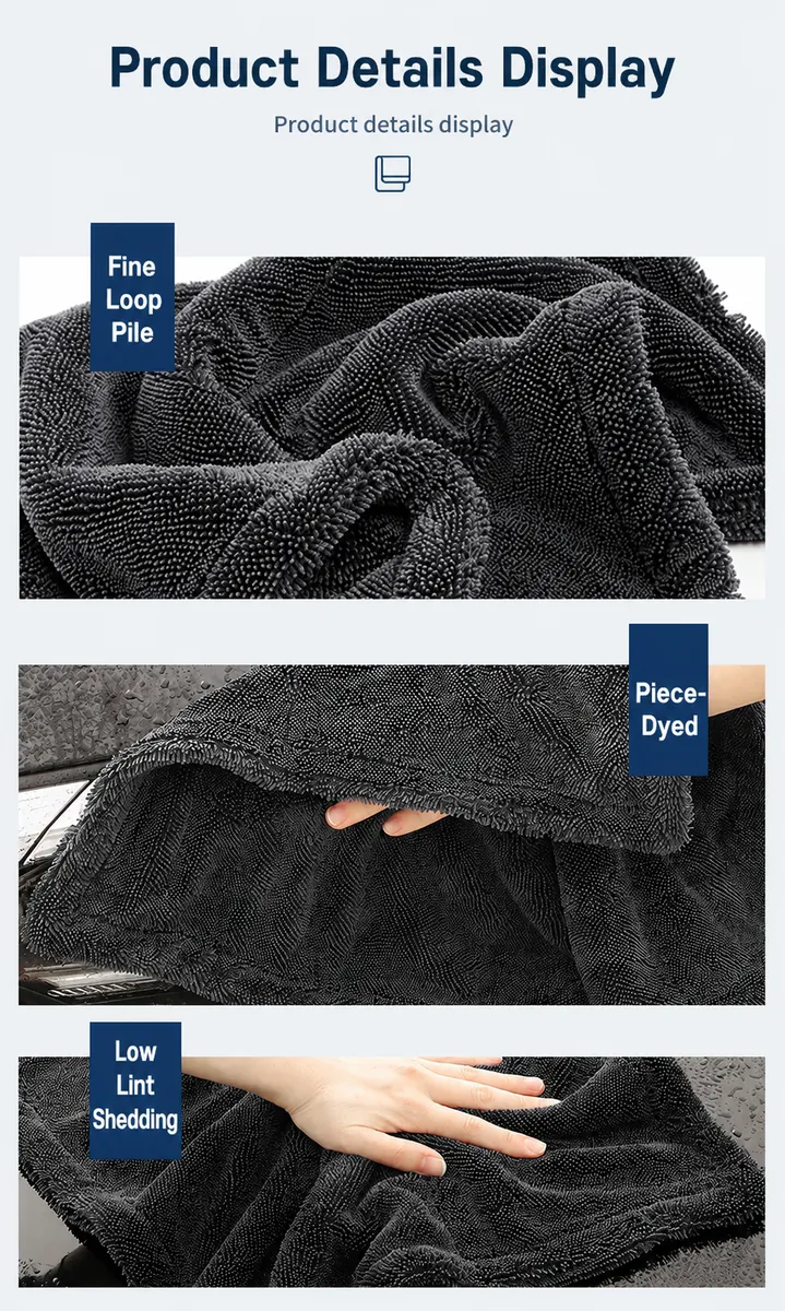 Black Double-Sided Thickened Microfiber Towel for Car Care thumbnail