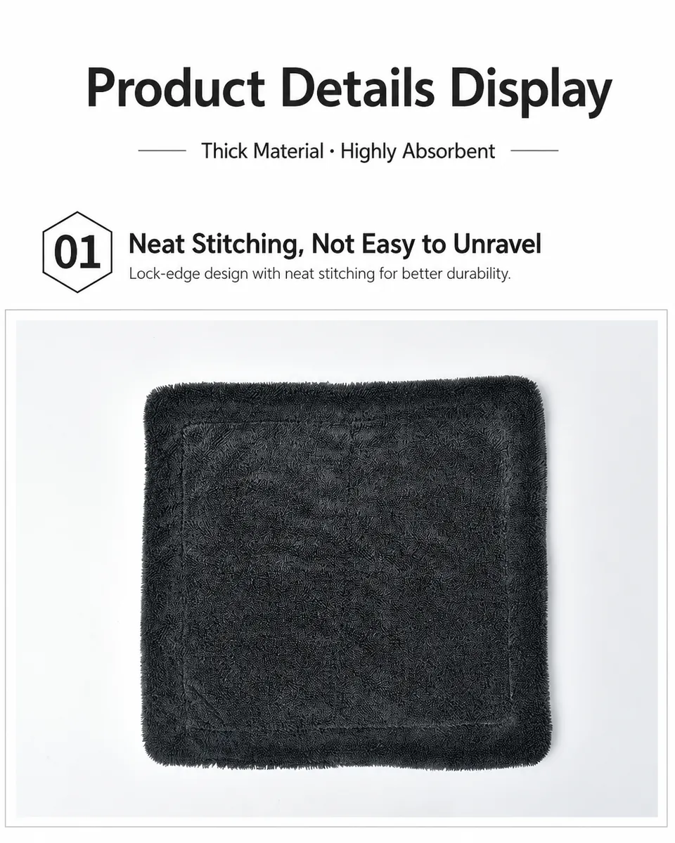 Black Double-Sided Thickened Microfiber Towel for Car Care thumbnail