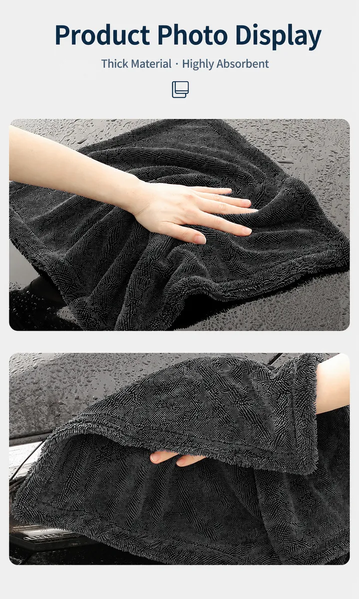 Black Double-Sided Thickened Microfiber Towel for Car Care thumbnail